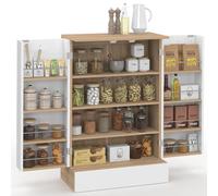 IDMarket - Buffet Bas de Cuisine Alto H.90 cm avec rangements Blanc et Bois