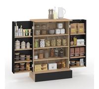IDMarket - Buffet Bas de Cuisine Alto H.90 cm avec rangements Noir et Bois