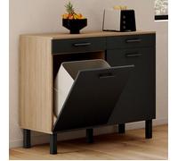 IDMarket Buffet bas de cuisine CINA 100 cm H.83 cm 2 portes + tiroirs espace poubelle hêtre/noir