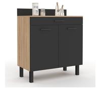 IDMarket Buffet Bas de Cuisine CINA 80x40x93 cm 2 Portes et Tiroir Façon Hêtre et Noir Plan de Travail H.83 cm