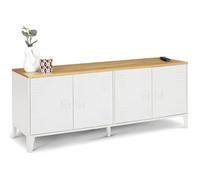 IDMarket Buffet Bas Ester 140 cm 4 Portes Blanc et Bois Style Industriel