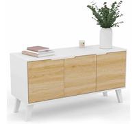 IDMarket - Buffet Bas scandinave 113 cm FINN Blanc 3 Portes façon hêtre