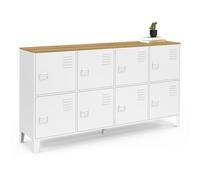IDMarket - Buffet casier 139 cm Ester 8 Portes en métal Blanc Plateau Bois Design Industriel