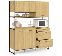 IDMarket Buffet casserolier Detroit 140 cm – 5 portes, 3 tiroirs – Design industriel