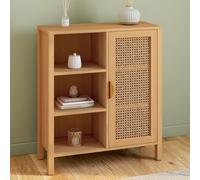 IDMarket - Buffet d'appoint 3 étagères et Placard 70 cm EDHEN Bois et cannage