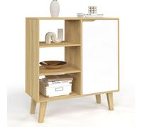 ID MARKET buffet d'appoint 3 étagères 70 cm Moderne bois effet hêtre et blanc