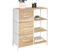 IDMarket - Buffet d'appoint 3 tiroirs et étagères 70 cm Utah Design Industriel Bois et Blanc