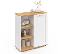 IDMarket - Buffet d'appoint 70 cm VITO 3 étagères et Placard Blanc et Plateau Bois