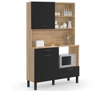 IDMarket - Buffet de Cuisine 120 CM CINA 3 Portes + 1 tiroir façon hêtre et Noir