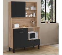 IDMarket - Buffet de Cuisine 120 CM CINA 3 Portes + 1 tiroir façon hêtre et Noir