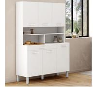 IDMARKET Buffet de cuisine 120 CM CINA 6 portes + tiroir blanc et blanc brillant