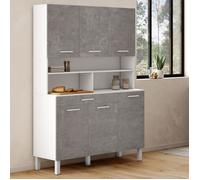 IDMARKET Buffet de cuisine 120 CM CINA 6 portes + tiroir blanc et effet béton