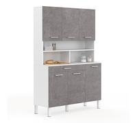 IDMarket - Buffet de Cuisine 120 CM CINA 6 Portes + tiroir Blanc et Effet béton