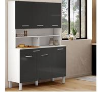 IDMarket – Buffet de cuisine CINA 120 cm 6 portes + tiroir Blanc et Gris brillant