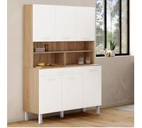 IDMarket – Buffet de cuisine CINA 120 cm 6 portes + tiroir façon hêtre et blanc