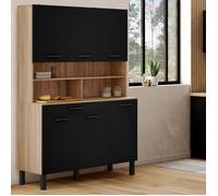 IDMarket - Buffet de cuisine 120 CM CINA 6 portes + tiroir façon hêtre et noir