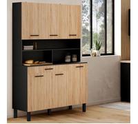 IDMARKET Buffet de cuisine CINA 120 cm - 6 portes + tiroir - Noir et façon hêtre