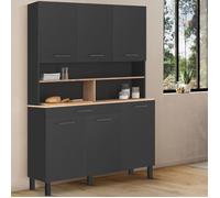 IDMarket – Buffet de cuisine CINA 120 cm 6 portes + tiroir noir, plateaux façon hêtre