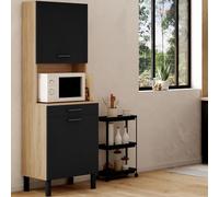 IDMarket - Buffet de cuisine 60 CM CINA 2 portes + tiroir façon hêtre et noir