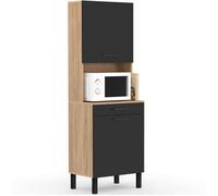 Buffet de cuisine 60 cm cina 2 portes + tiroir façon hêtre et noir