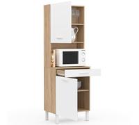 Buffet de cuisine 60 CM CINA 2 portes + tiroir façon hêtre et blanc