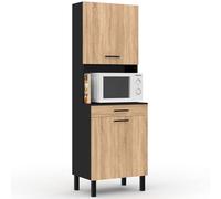 Buffet de cuisine 60 cm cina 2 portes + tiroir noir et façon hêtre