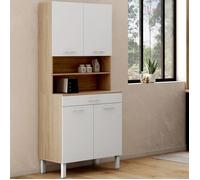 Buffet de cuisine 80 cm cina 4 portes + tiroir façon hêtre et blanc