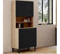 IDMarket - Buffet de Cuisine 80 CM CINA 4 Portes + tiroir façon hêtre et Noir