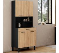 IDMARKET Buffet de cuisine 80 CM CINA 4 portes + tiroir noir et façon hêtre