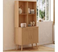 IDMARKET Buffet de cuisine 80 CM ROMIE 2 portes + tiroir effet lattes tasseau de bois