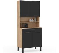 Buffet de cuisine 80 cm cina 4 portes + tiroir façon hêtre et noir