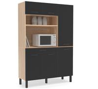 IDMarket - Buffet de Cuisine avec Colonne de Rangement 120 CM CINA 6 Portes + tiroir façon hêtre et Noir