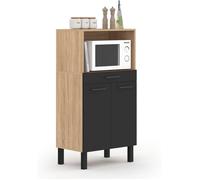 IDMarket Buffet de Cuisine CINA 60 cm, 1 Tiroir 2 Portes, Façon Hêtre et Noir, avec Niche Micro-Ondes