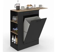 IDMarket - Buffet de Cuisine Compact 90 cm TIBO avec Espace Poubelle, Tablette Rabattable, 1 tiroir et 3 étagères latérales Bois et Noir