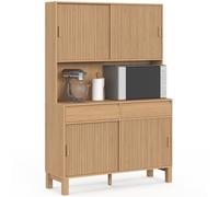 IDMarket - Buffet de cuisine effet lattes | vaisselier 120 cm JULIETTE 4 portes + 2 tiroirs bois effet lattes