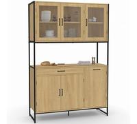 IDMarket - Buffet de Cuisine vitré 120 CM Detroit Meuble vaisselier 6 Portes Design Industriel + tiroir