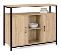 IDMarket Buffet Detroit 100 cm 2 Portes Bois et Métal Noir Design Industriel