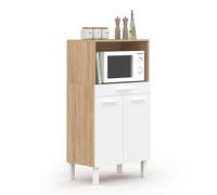 Buffet mi-haut de cuisine pour micro-onde 60 cm CINA 1 tiroir 2 portes façon hêtre et blanc Blanc G