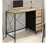 IDMARKET Bureau 3 tiroirs en tissu UTAH bois et noir design industriel