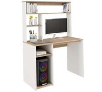 IDMarket - Bureau avec étagères de Rangement DAN Blanc et façon hêtre