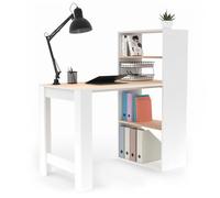 IDMARKET Bureau bibliothèque BEN avec étagères blanc et façon hêtre