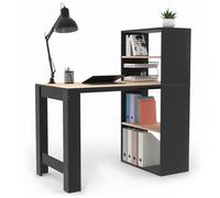 IDMarket - Bureau bibliothèque Ben avec étagères Noir et façon hêtre