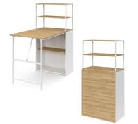 Bureau bibliothèque pliable RAY plateau rabattable bois façon hêtre et blanc