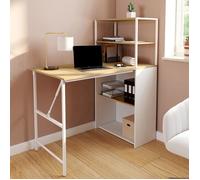 Bureau bibliothèque pliable RAY plateau rabattable bois façon hêtre et blanc