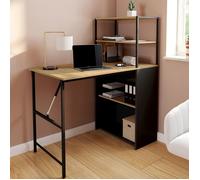 Bureau bibliothèque pliable RAY plateau rabattable bois façon hêtre et noir