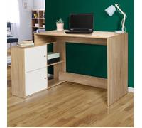 IDMARKET Bureau d'angle en forme de L BOB avec portes façon hêtre et blanc
