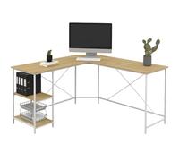 Bureau d'angle en forme de l detroit design industriel bois et métal blanc