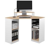 IDMarket - Bureau d'angle Harry Blanc et façon hêtre Gain de Place Bureau Informatique avec rangements