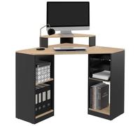 IDMarket - Bureau d'angle Harry Noir et façon hêtre Gain de Place Bureau Informatique avec rangements