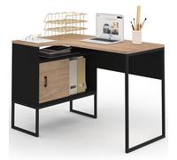 IDMarket Bureau d'angle ROB noir façon hêtre, niche de rangement et porte – design industriel